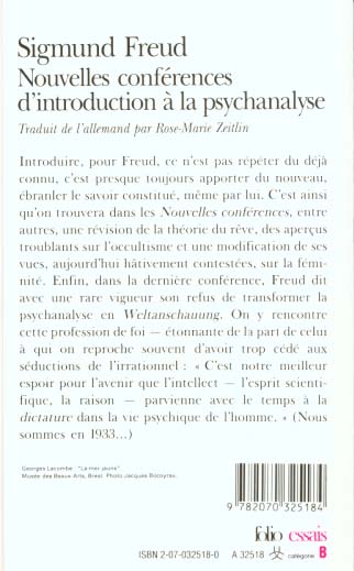 Quatrième de couverture de « NOUVELLES CONFERENCES D'INTRODUCTION A LA PSYCHANALYSE »