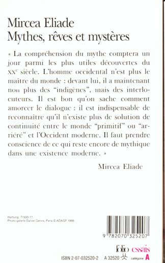Quatrième de couverture de « MYTHES, REVES ET MYSTERES »