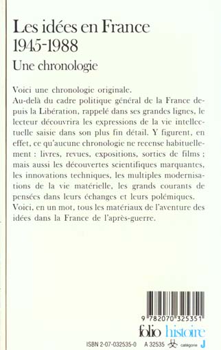 Quatrième de couverture de « LES IDEES EN FRANCE 1945-1988 - UNE CHRONOLOGIE »
