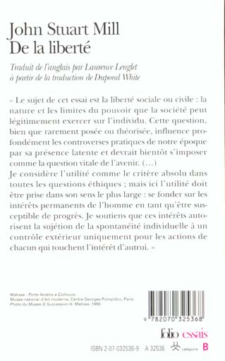 Quatrième de couverture de « DE LA LIBERTE »