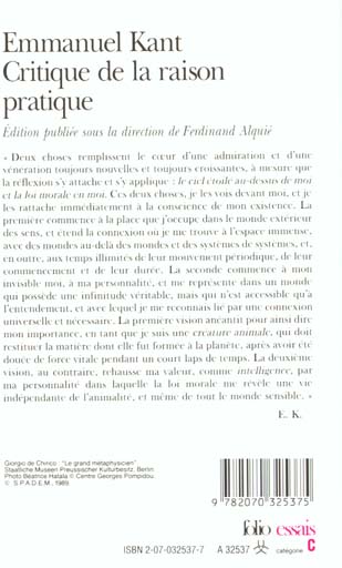 Quatrième de couverture de « CRITIQUE DE LA RAISON PRATIQUE »