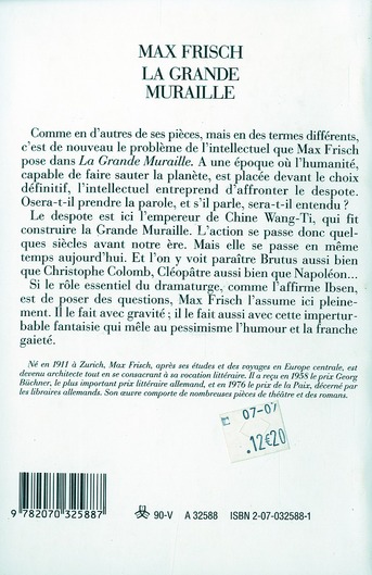 Quatrième de couverture de « LA GRANDE MURAILLE - FARCE »