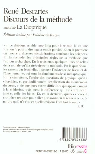 Quatrième de couverture de « DISCOURS DE LA METHODE / LA DIOPTRIQUE »