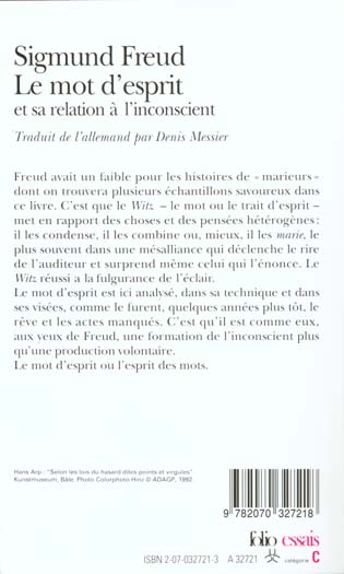 Quatrième de couverture de « LE MOT D'ESPRIT ET SA RELATION A L'INCONSCIENT »