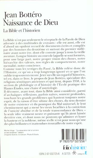 Quatrième de couverture de « NAISSANCE DE DIEU - LA BIBLE ET L'HISTORIEN »