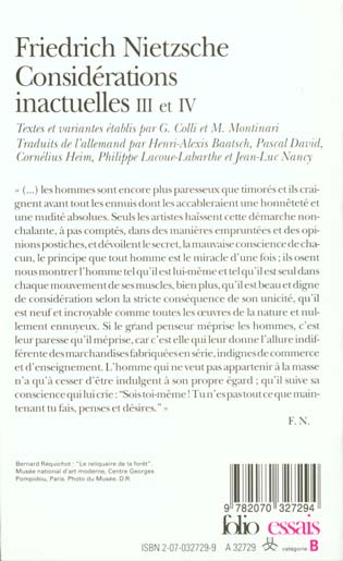 Quatrième de couverture de « CONSIDERATIONS INACTUELLES III ET IV »