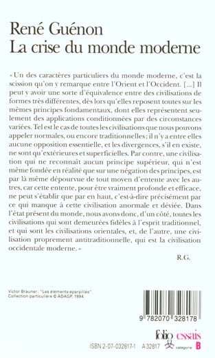 Quatrième de couverture de « LA CRISE DU MONDE MODERNE »