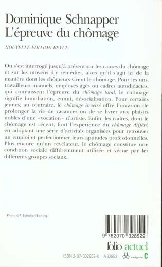 Quatrième de couverture de « L'EPREUVE DU CHOMAGE »