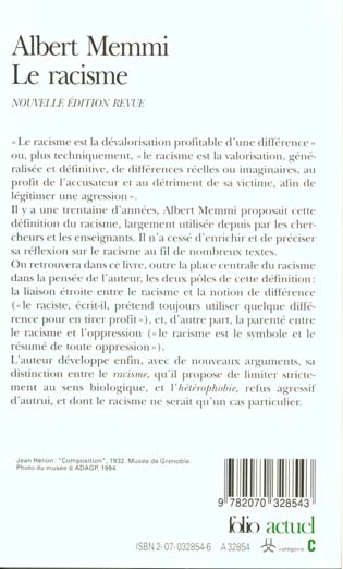 Quatrième de couverture de « LE RACISME - DESCRIPTION, DEFINITION, TRAITEMENT »