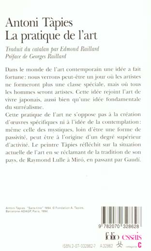 Quatrième de couverture de « LA PRATIQUE DE L'ART »