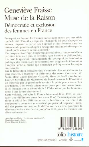 Quatrième de couverture de « MUSE DE LA RAISON - DEMOCRATIE ET EXCLUSION DES FEMMES EN FRANCE »