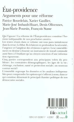Quatrième de couverture de « ETAT-PROVIDENCE - ARGUMENTS POUR UNE REFORME »
