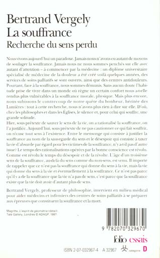 Quatrième de couverture de « LA SOUFFRANCE - RECHERCHE DU SENS PERDU »