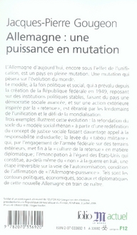 Quatrième de couverture de « ALLEMAGNE : UNE PUISSANCE EN MUTATION »