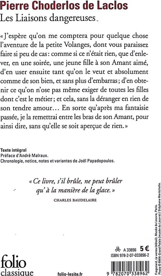 Quatrième de couverture de « LES LIAISONS DANGEREUSES »