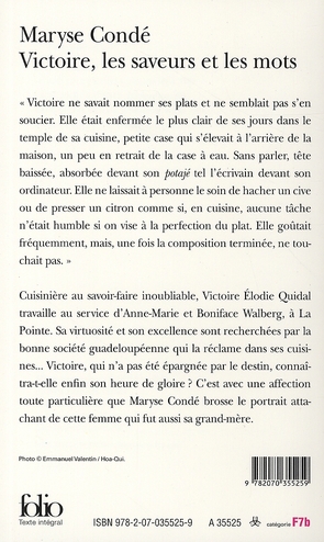 Quatrième de couverture de « Victoire, les saveurs et les mots »