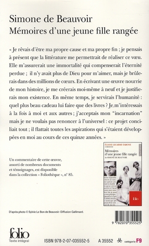 Quatrième de couverture de « MEMOIRES D'UNE JEUNE FILLE RANGEE »