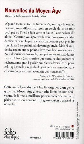Quatrième de couverture de « NOUVELLES DU MOYEN AGE »