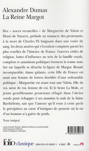 Quatrième de couverture de « LA REINE MARGOT »