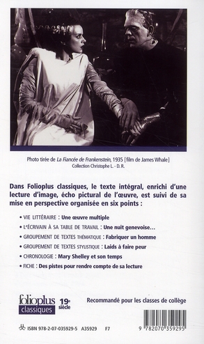 Quatrième de couverture de « Frankenstein ou Le Prométhée moderne »