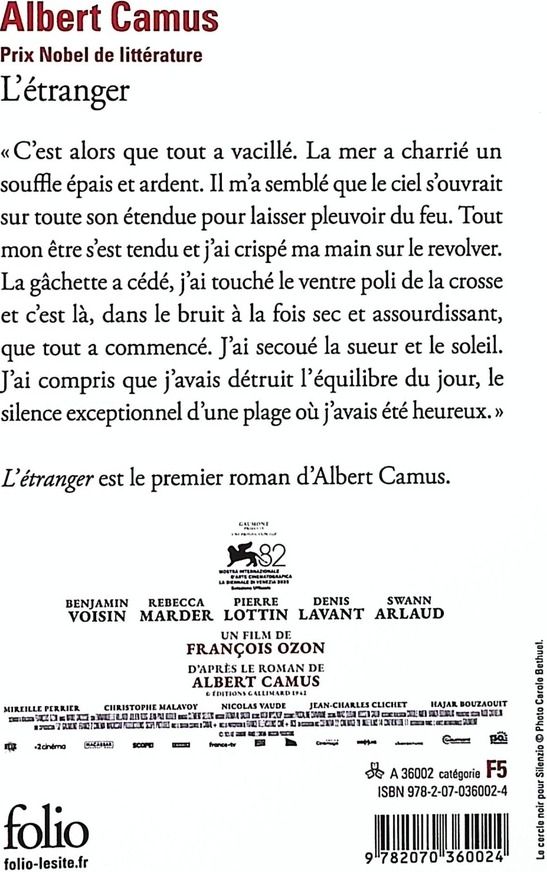 Quatrième de couverture de « L'ETRANGER »