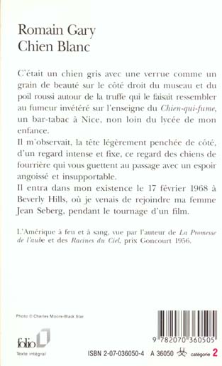 Quatrième de couverture de « CHIEN BLANC »