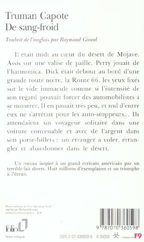Quatrième de couverture de « DE SANG-FROID - RECIT VERIDIQUE D'UN MEURTRE MULTIPLE ET DE SES CONSEQUENCES »