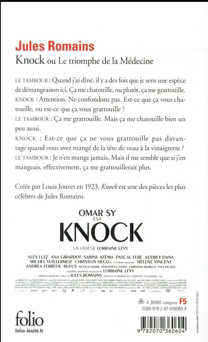 Quatrième de couverture de « KNOCK OU LE TRIOMPHE DE LA MEDECINE - PIECE EN TROIS ACTES »