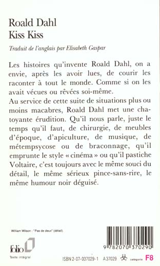 Quatrième de couverture de « Kiss kiss : [nouvelles] »