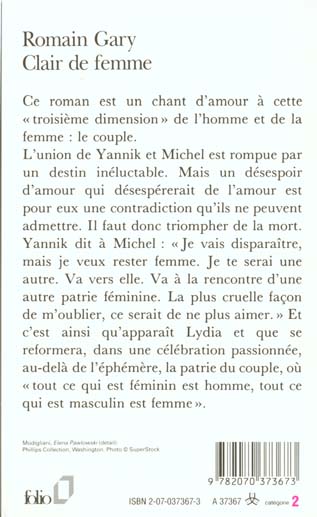 Quatrième de couverture de « CLAIR DE FEMME »