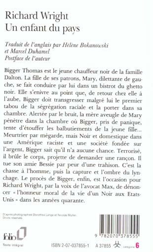 Quatrième de couverture de « UN ENFANT DU PAYS »