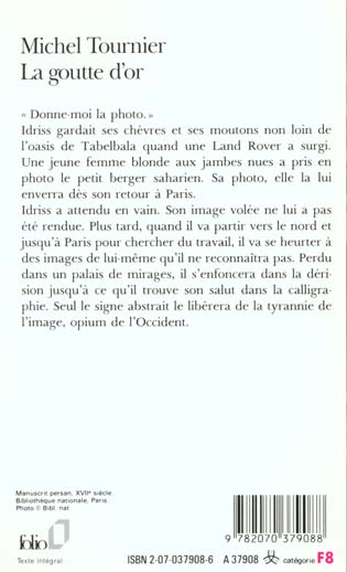 Quatrième de couverture de « LA GOUTTE D'OR »