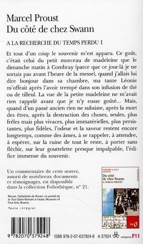 Quatrième de couverture de « A LA RECHERCHE DU TEMPS PERDU - I - DU COTE DE CHEZ SWANN »
