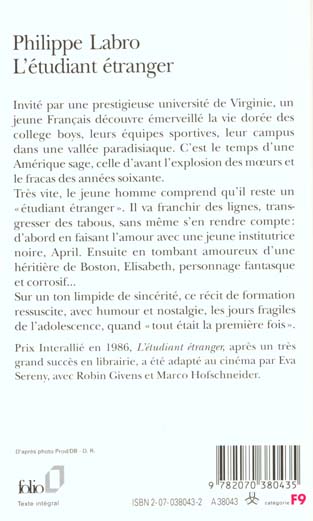 Quatrième de couverture de « L'ETUDIANT ETRANGER »