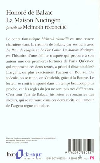 Quatrième de couverture de « LA MAISON NUCINGEN / MELMOTH RECONCILIE »