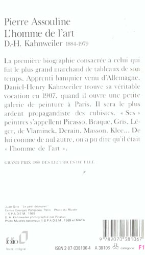 Quatrième de couverture de « L'HOMME DE L'ART - D.-H. KAHNWEILER (1884-1979) »