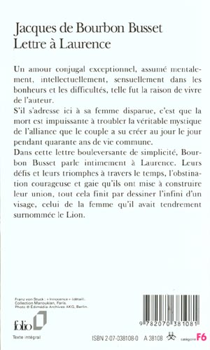 Quatrième de couverture de « LETTRE A LAURENCE »