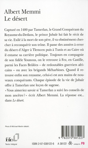 Quatrième de couverture de « LE DESERT OU LA VIE ET LES AVENTURES DE JUBAIR OUALI EL-MAMMI »