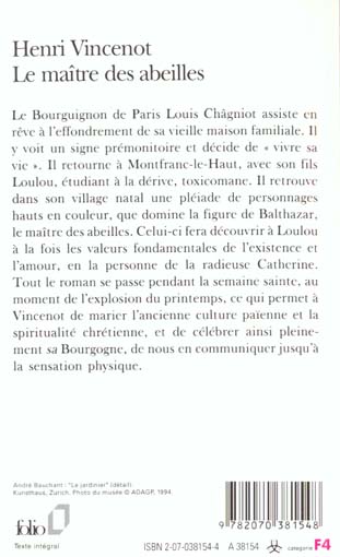 Quatrième de couverture de « LE MAITRE DES ABEILLES - CHRONIQUE DE MONTFRANC-LE-HAUT »