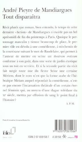 Quatrième de couverture de « TOUT DISPARAITRA »