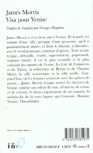 Quatrième de couverture de « VISA POUR VENISE »