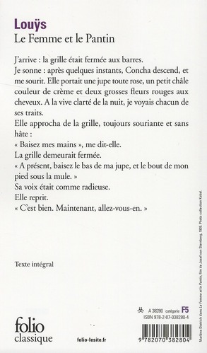 Quatrième de couverture de « LA FEMME ET LE PANTIN - ROMAN ESPAGNOL »