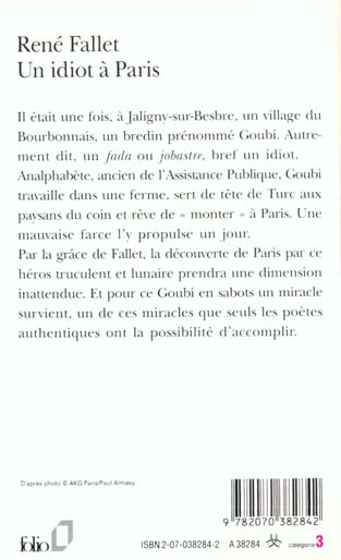 Quatrième de couverture de « UN IDIOT A PARIS »