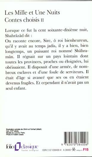 Quatrième de couverture de « LES MILLE ET UNE NUITS - VOL02 - CONTES CHOISIS »