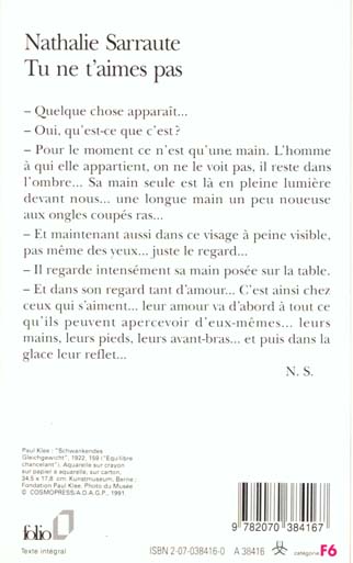 Quatrième de couverture de « TU NE T'AIMES PAS »