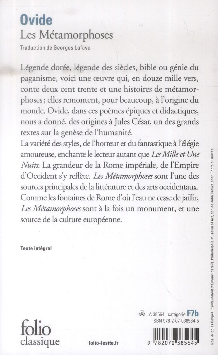 Quatrième de couverture de « LES METAMORPHOSES »