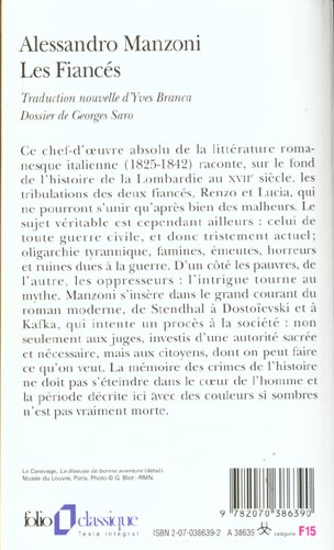 Quatrième de couverture de « LES FIANCES - HISTOIRE MILANAISE DU XII SIECLE »
