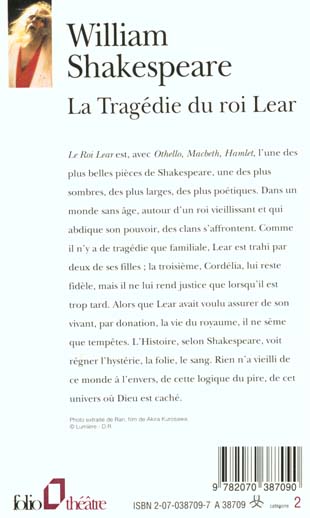 Quatrième de couverture de « LA TRAGEDIE DU ROI LEAR »