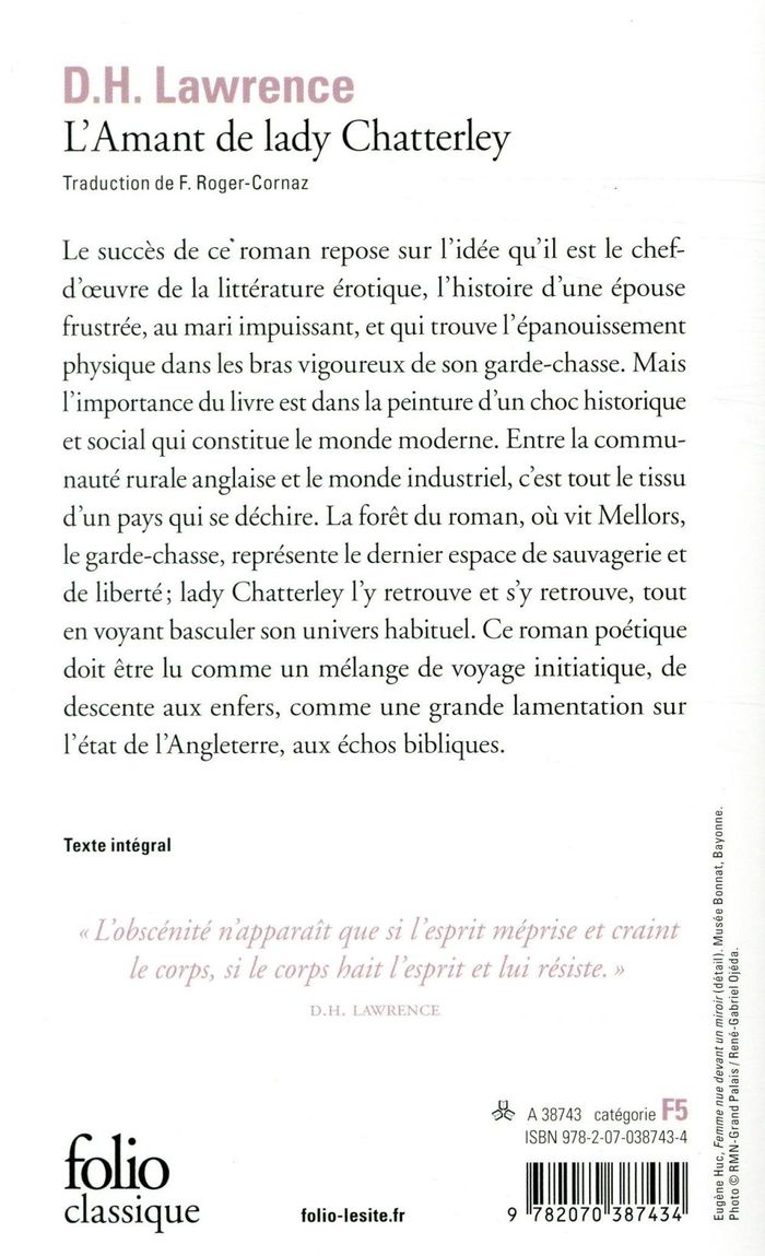 Quatrième de couverture de « L'AMANT DE LADY CHATTERLEY »