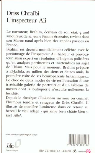 Quatrième de couverture de « L'INSPECTEUR ALI »